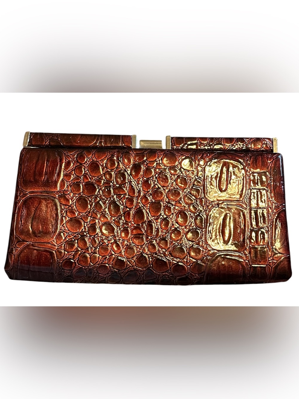 Women’s Croc-Embossed Metallic Brown Clutch wallet  APT 9